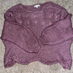 Pink chunky knit balloon sleeve sweater